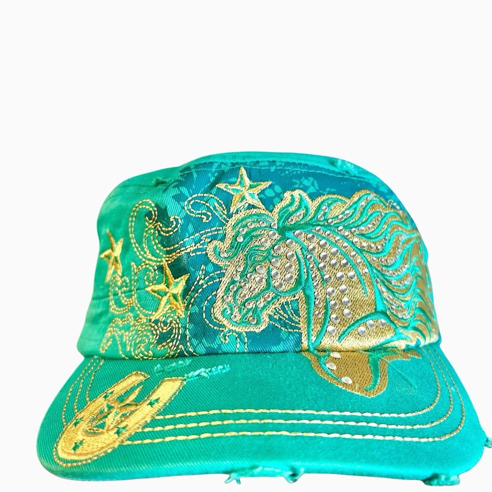 Leader LOGA Horse Hat Womens Adjustable Cadet Rhinestone Retro Y2K Flat Cap